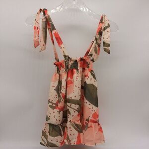 Peach/Orange w/Green Floral Chiffon Skirt w/Lower Ruffle & Over Shoulder ties-3T